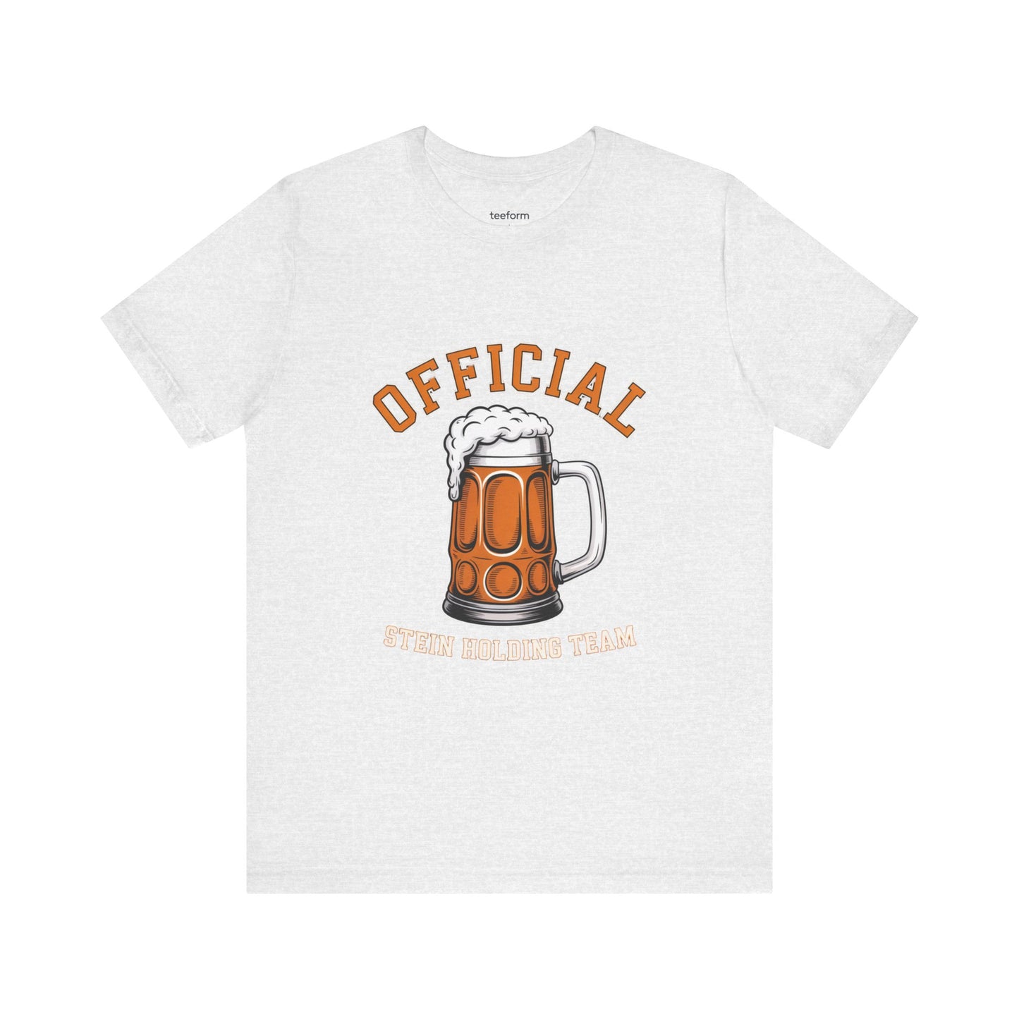 Ash t-shirt with a graphic of a beer mug and text