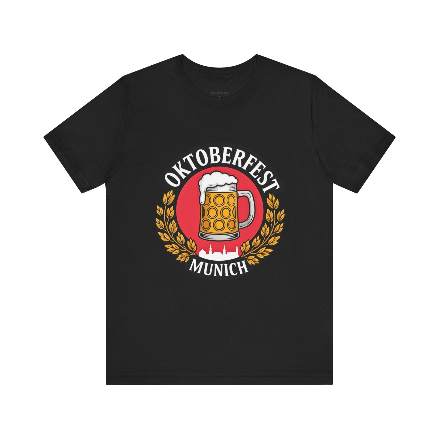 Black t-shirt with Oktoberfest Munich design featuring a beer mug.
