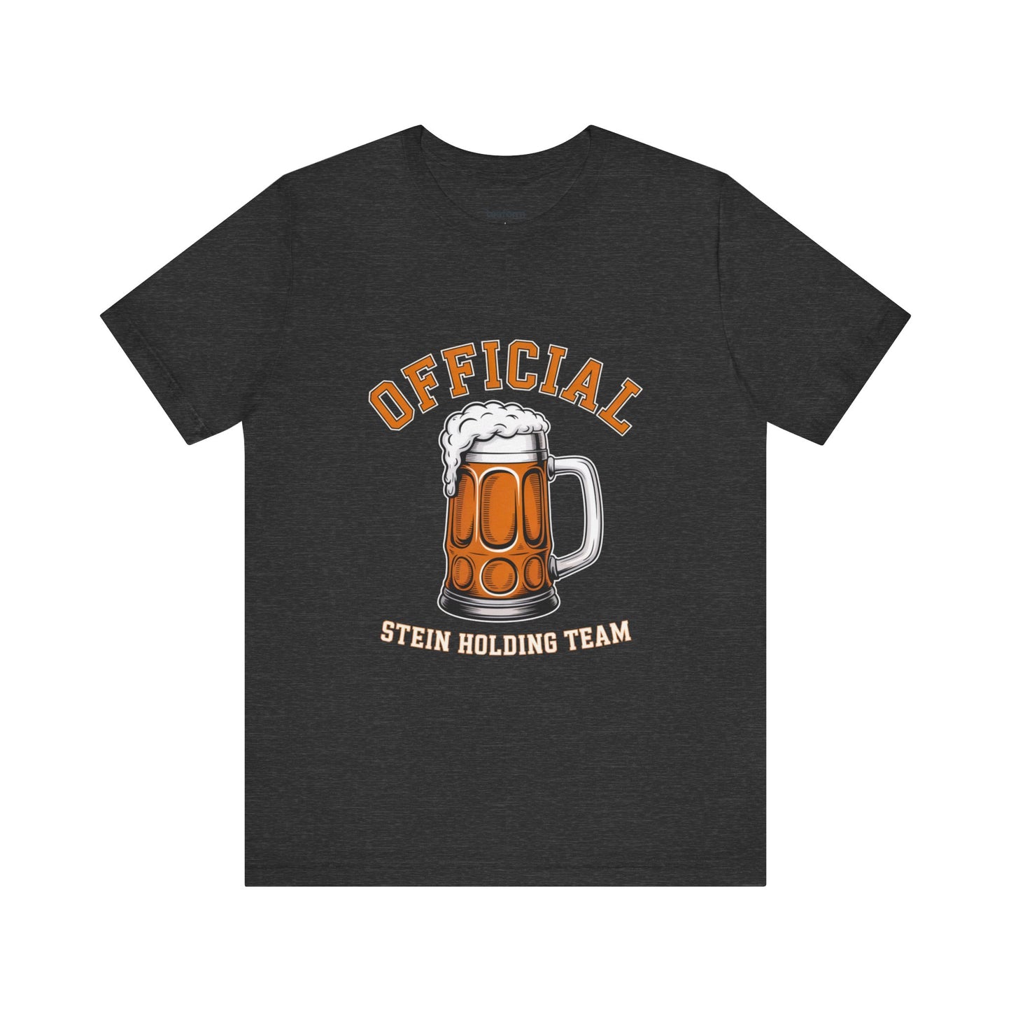 Black t-shirt with a graphic of a beer stein and text 'Official Stein Holding Team'