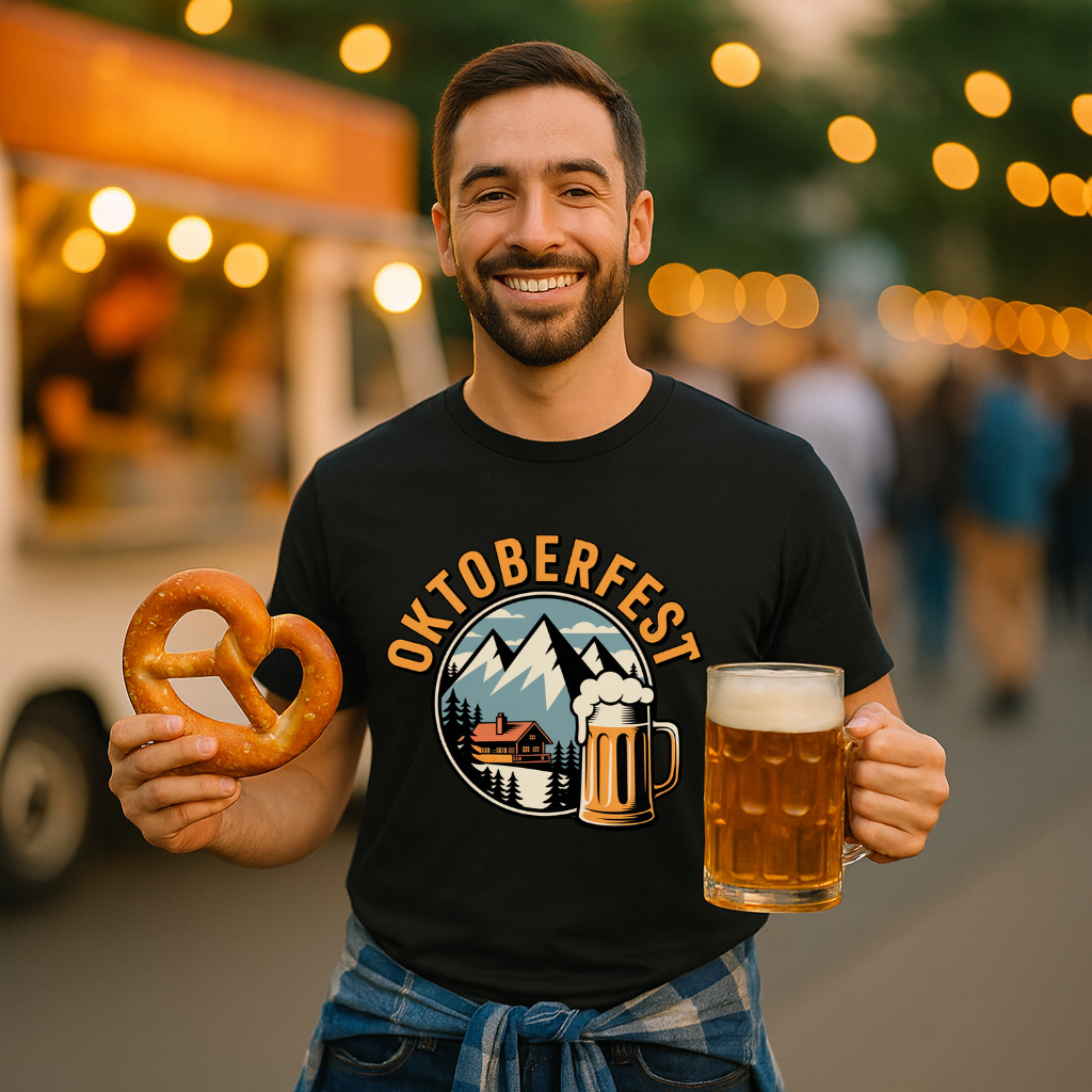 Vintage Oktoberfest T-Shirt | Alpine Mountains & Beer Stein Graphic Tee