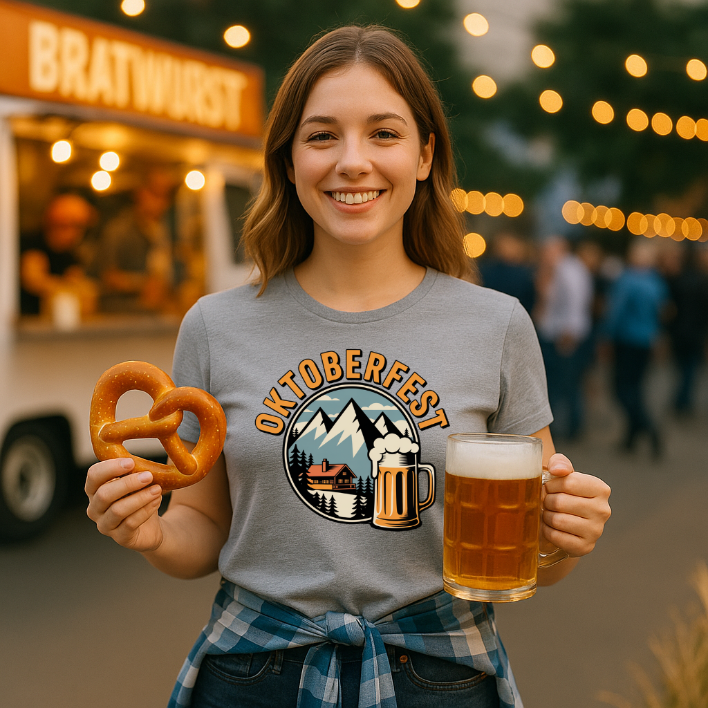 Vintage Oktoberfest T-Shirt | Alpine Mountains & Beer Stein Graphic Tee
