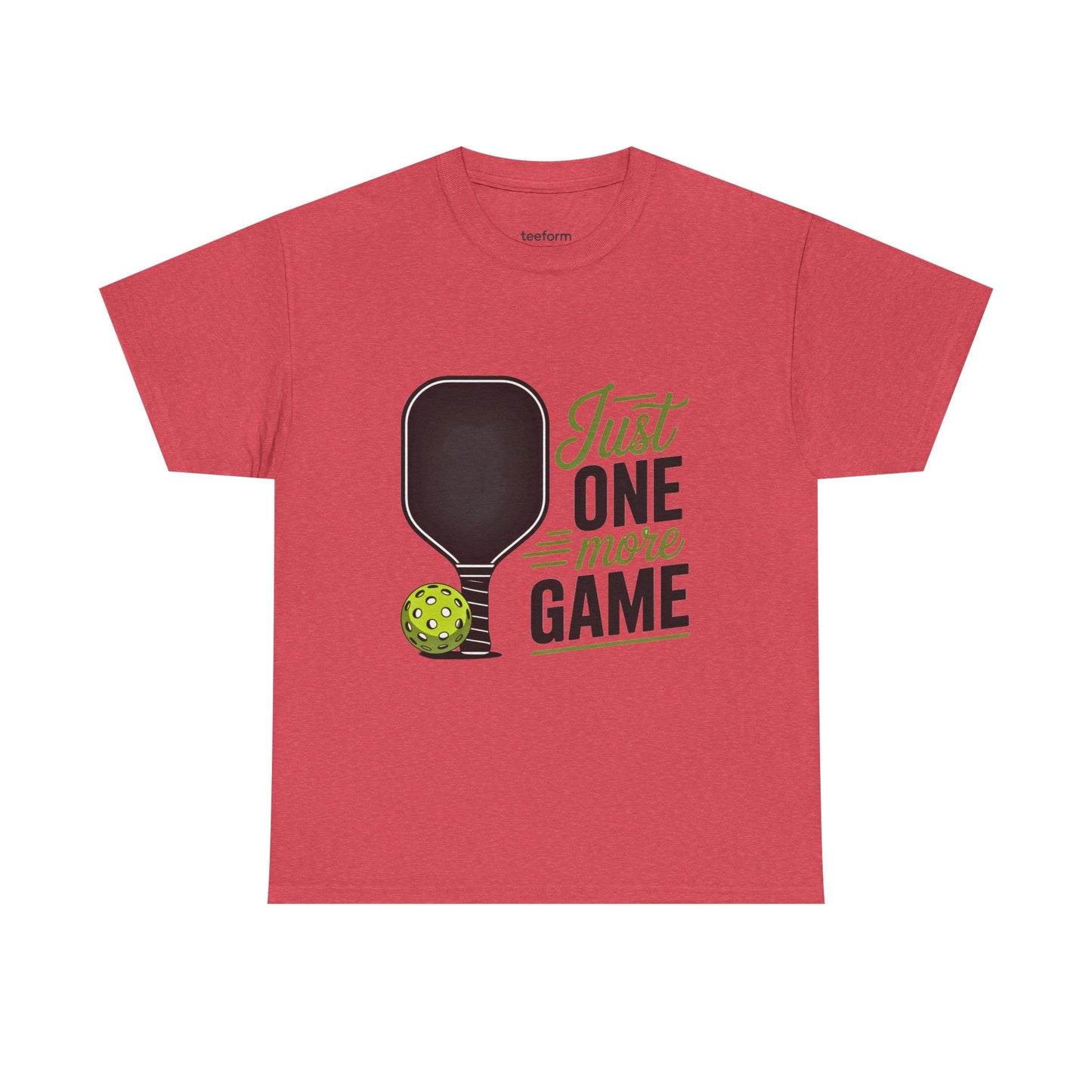 Red t-shirt with pickleball graphic and text