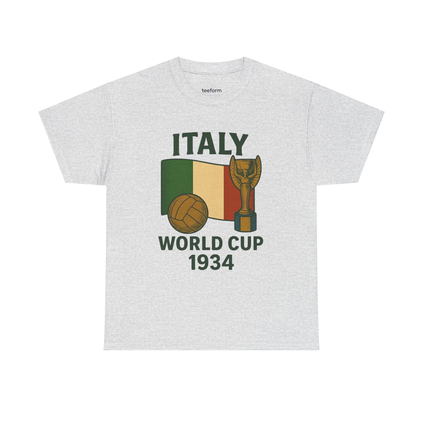 Ash Italy 1934 World Cup t-shirt with trophy, ball, and flag graphic