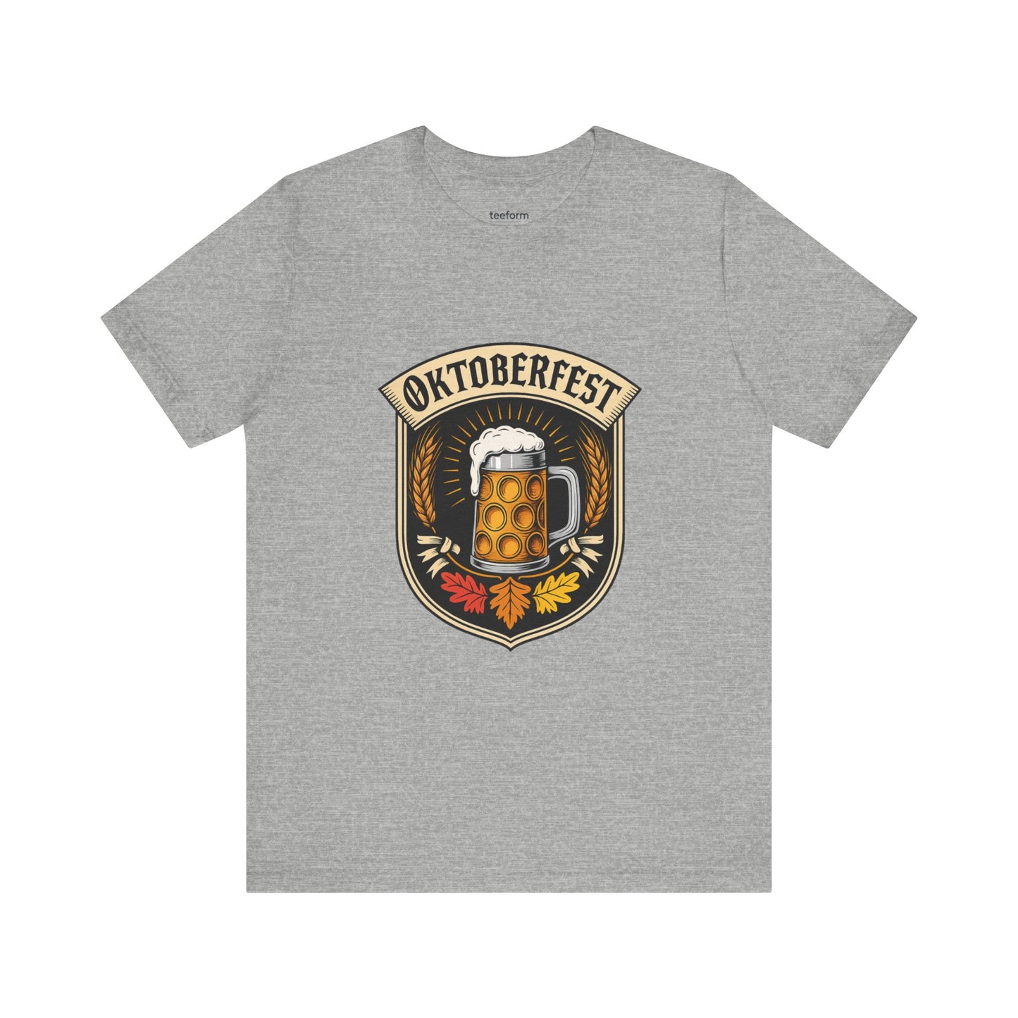 Grey t-shirt with Oktoberfest design featuring a beer mug 