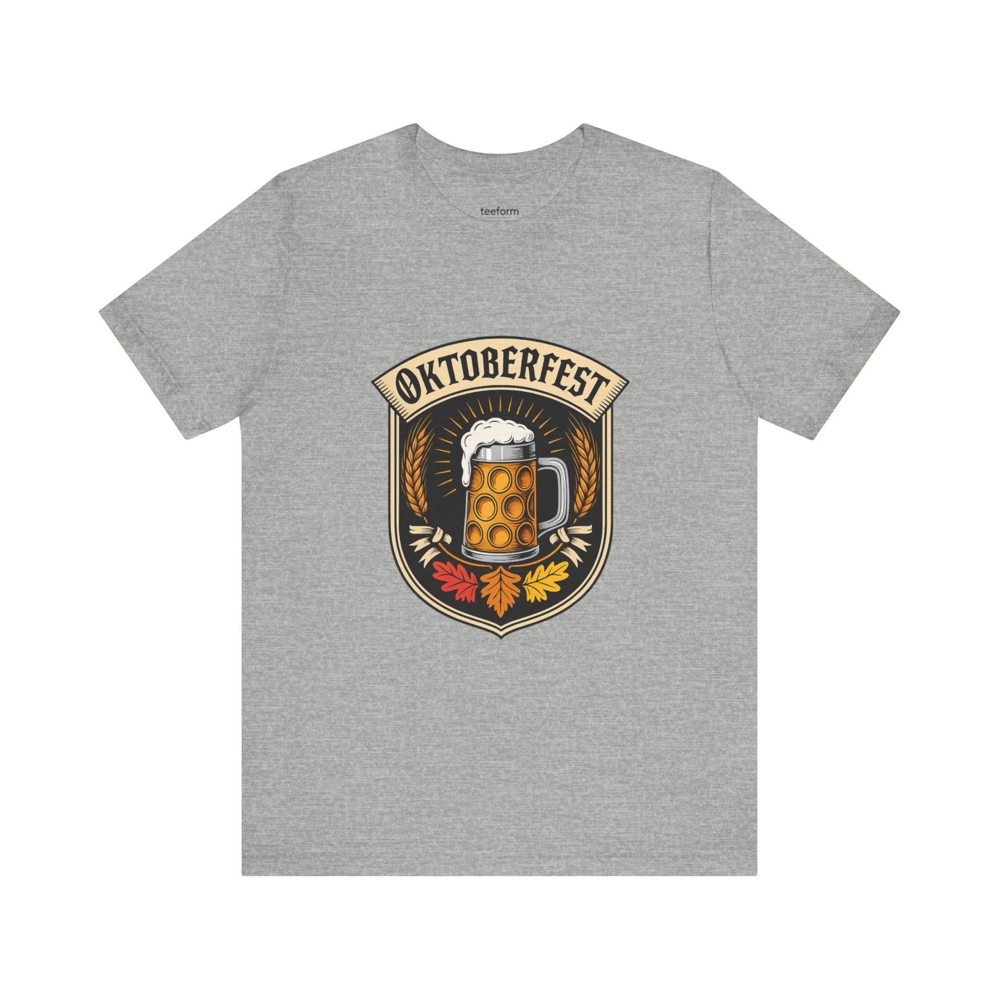 Grey t-shirt with Oktoberfest design featuring a beer mug 