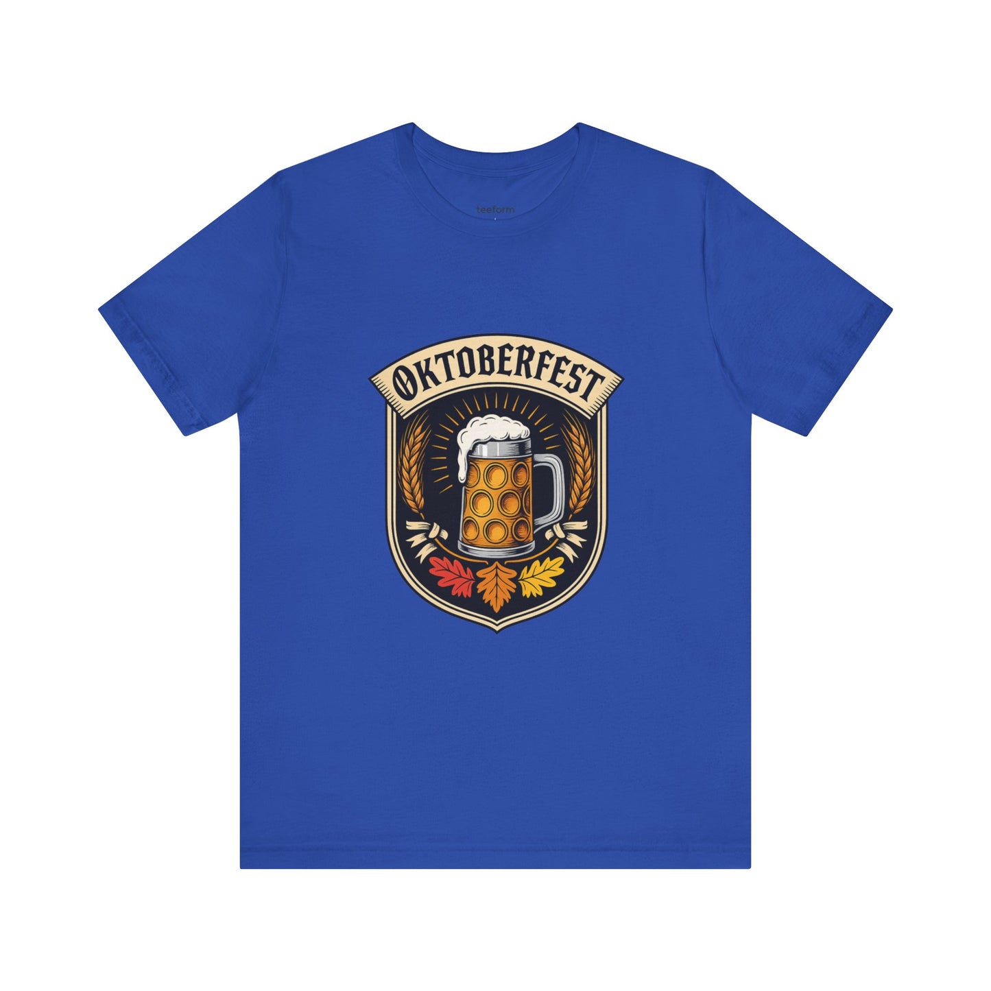 Blue t-shirt with Oktoberfest design featuring a beer mug 