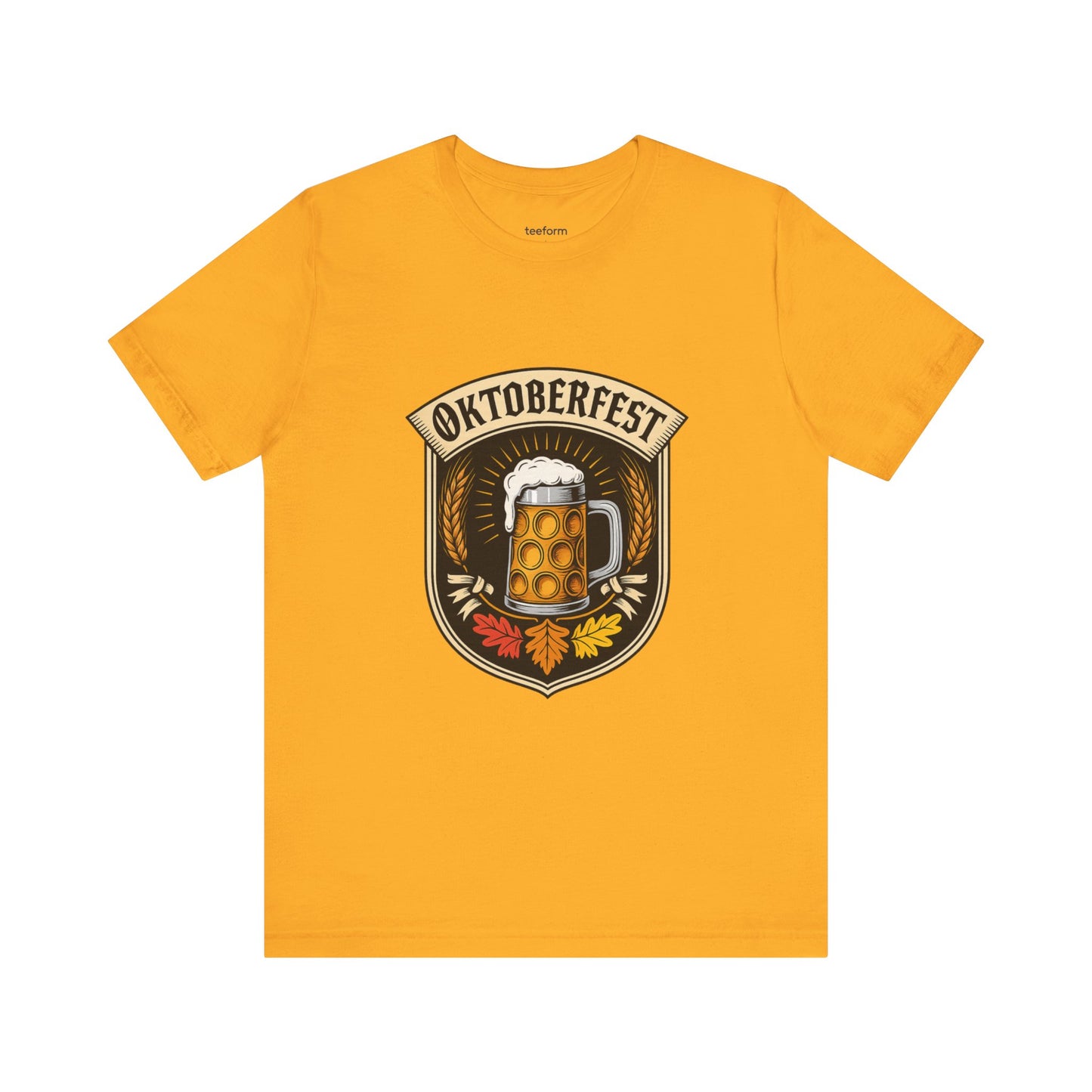 Yellow t-shirt with Oktoberfest design featuring a beer mug 