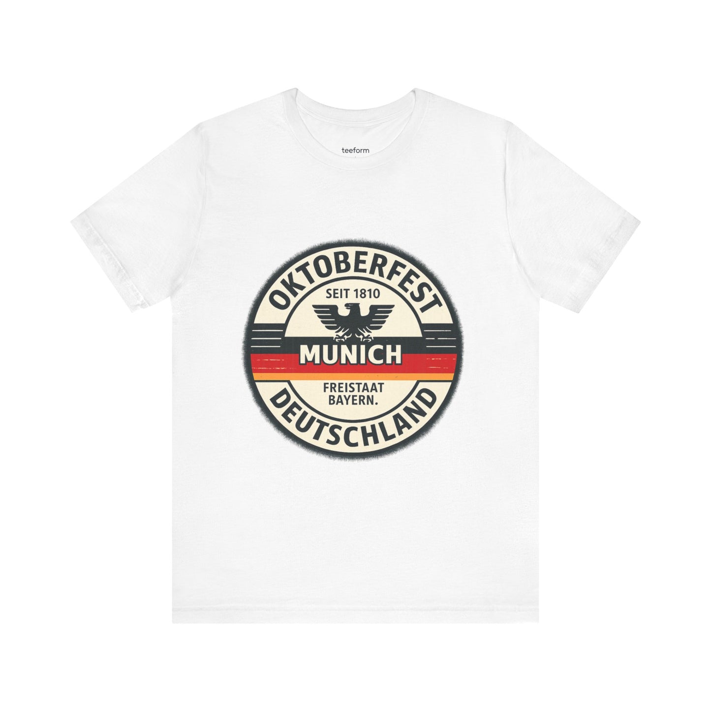 White t-shirt with Oktoberfest Munich design on a white background
