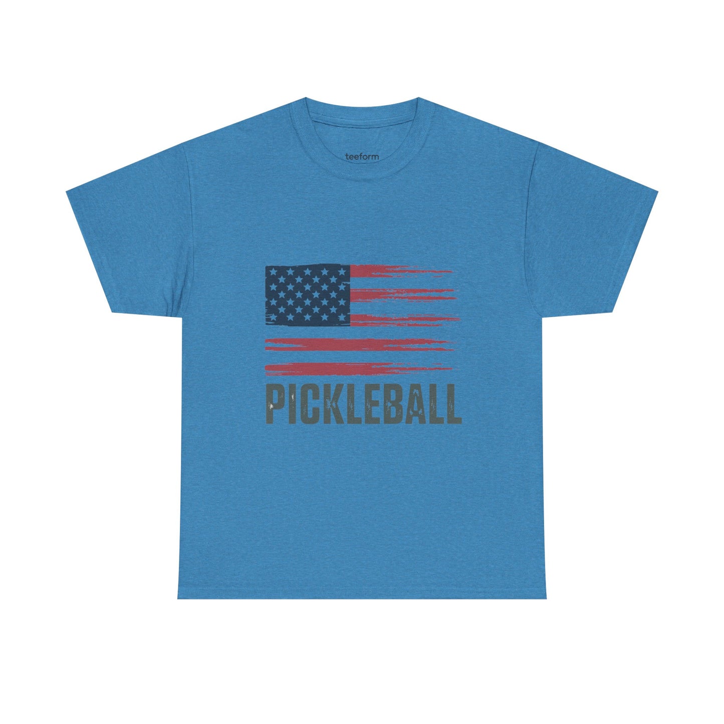 Blue t-shirt with American flag design and 'Pickleball' text