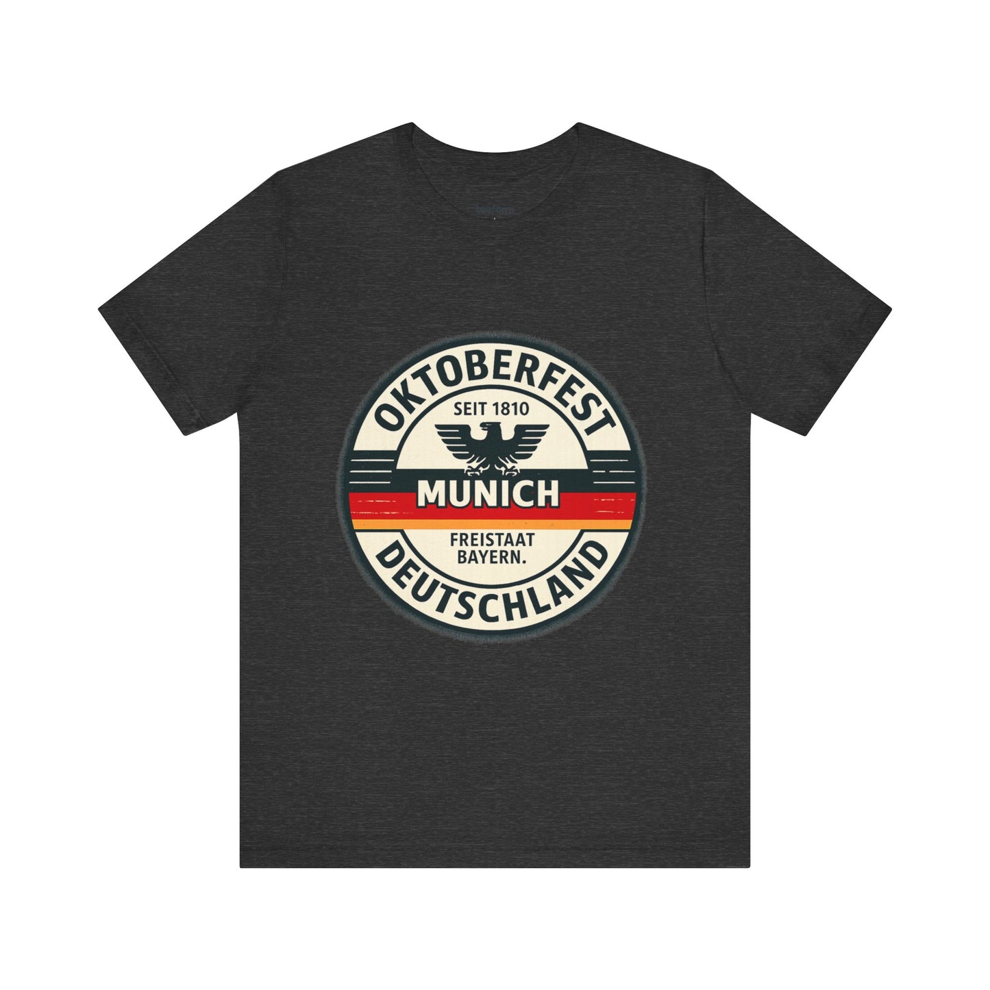 Black t-shirt with Oktoberfest Munich design on a white background