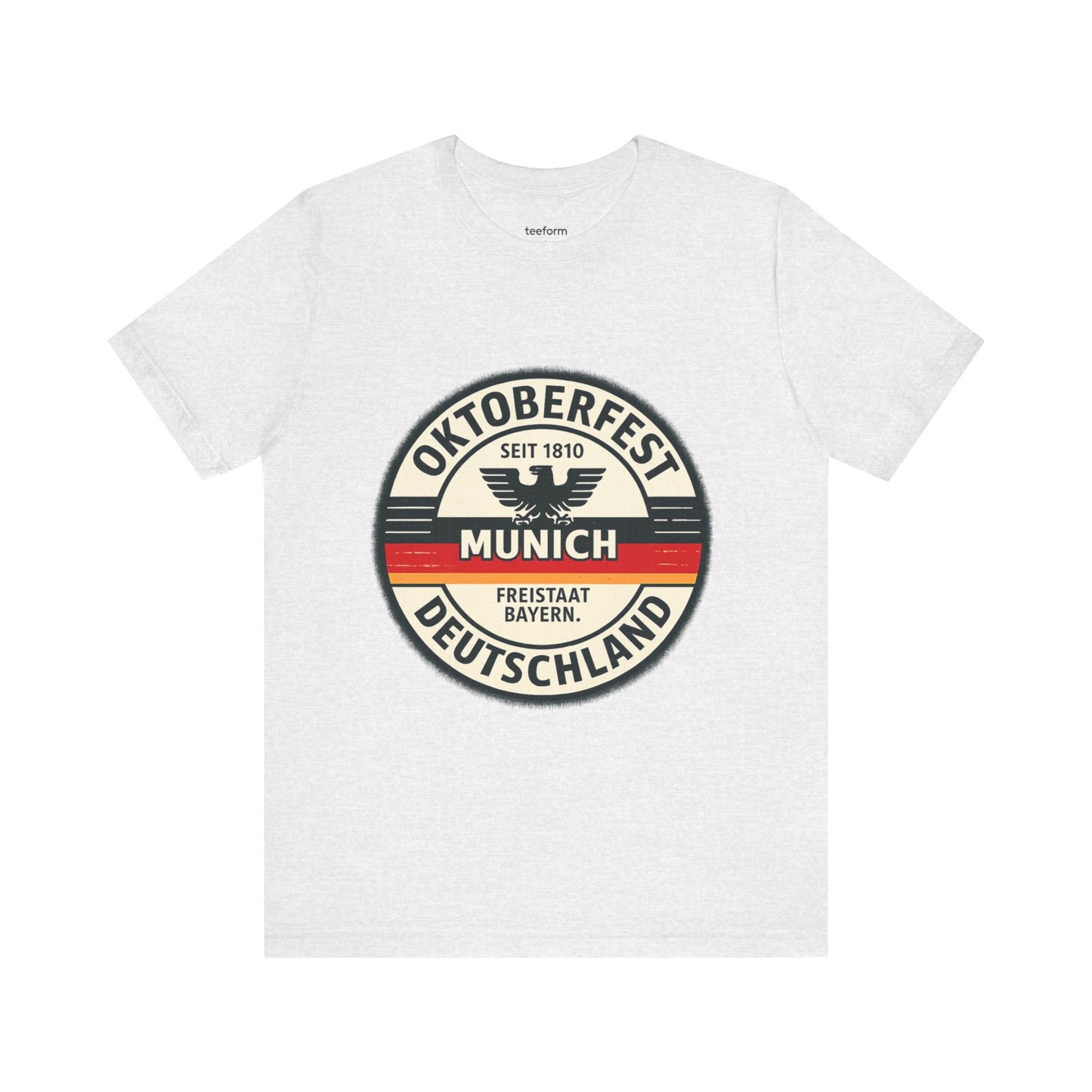 Grey t-shirt with Oktoberfest Munich design on a white background
