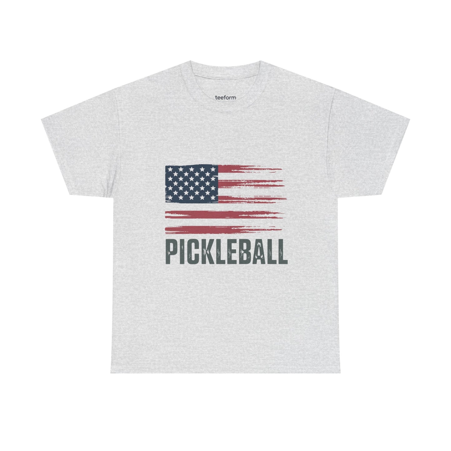 Gray t-shirt with American flag and 'Pickleball' text