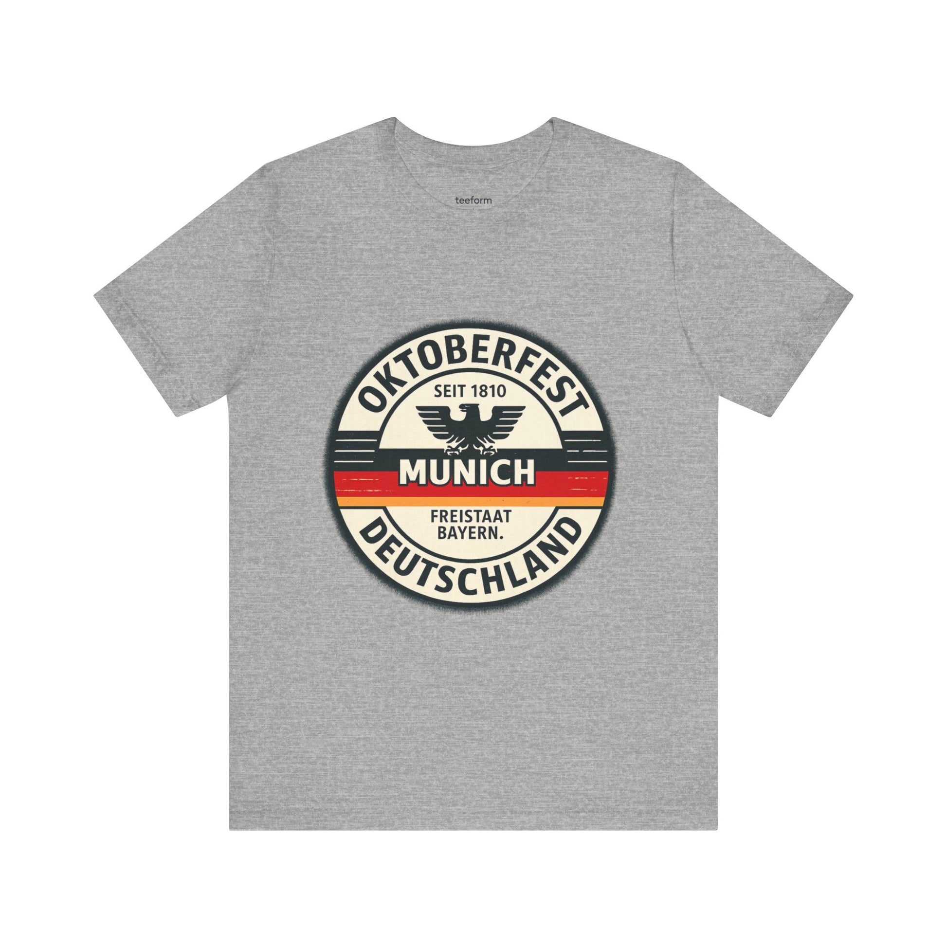 Gray t-shirt with Oktoberfest Munich design on a white background