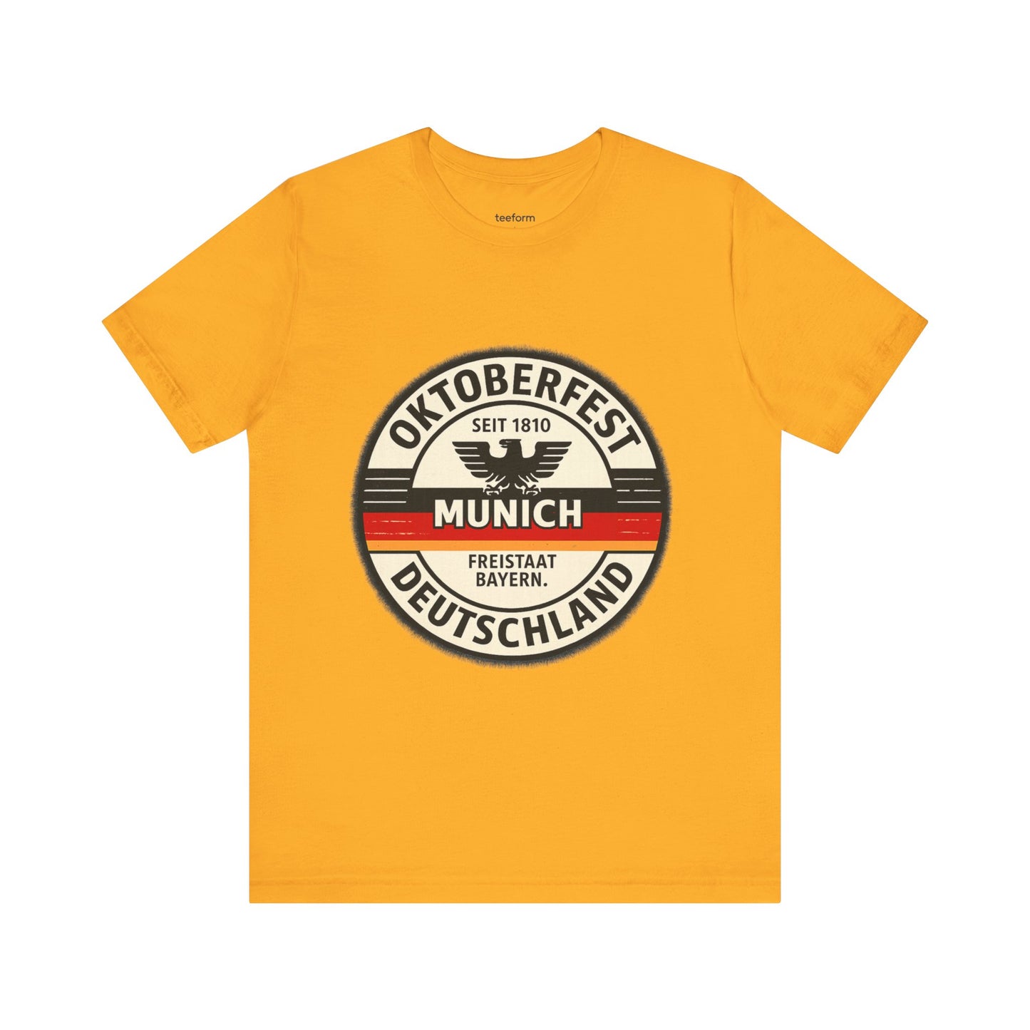 Yellow t-shirt with Oktoberfest Munich design on a white background